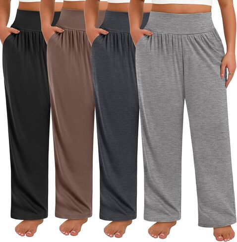 4 حزمة نساء زائد سروال عريض الساق عالية الخصر زعن in Kuwait