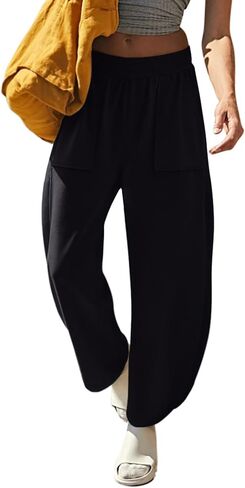 Laslulu Womens Baggy Wide Sweatpants غير رسمية مرنة عالية الخصر سروال الحريم مع جيوب in Saudi Arabia