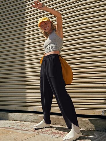 Laslulu Womens Baggy Wide Sweatpants غير رسمية مرنة عالية الخصر سروال الحريم مع جيوب in Saudi Arabia