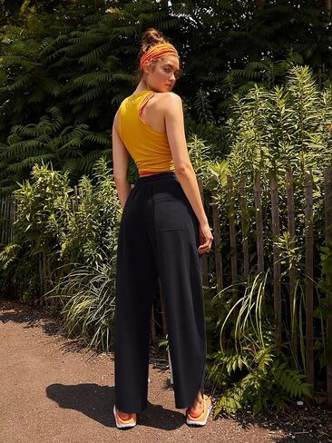 Laslulu Womens Baggy Wide Sweatpants غير رسمية مرنة عالية الخصر سروال الحريم مع جيوب in Saudi Arabia