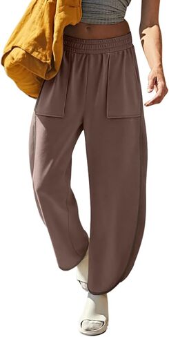 Laslulu Womens Baggy Wide Sweatpants غير رسمية مرنة عالية الخصر سروال الحريم مع جيوب in Kuwait