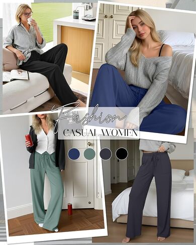 4 Pack Women's Lounge Pants Wide Leg Yoga Pants Drawstring Casual Elastic Sweatpants with Pockets Loose Casual in Kuwait