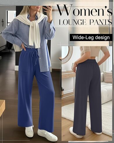 4 Pack Women's Lounge Pants Wide Leg Yoga Pants Drawstring Casual Elastic Sweatpants with Pockets Loose Casual in Kuwait