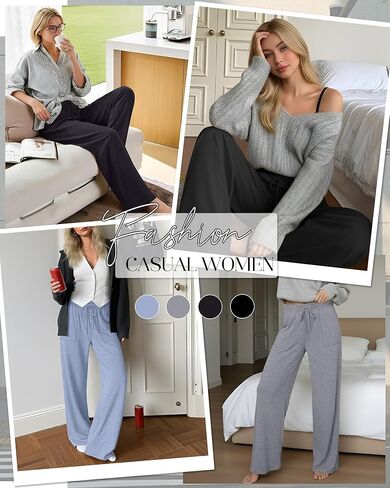 4 Pack Women's Lounge Pants Wide Leg Yoga Pants Drawstring Casual Elastic Sweatpants with Pockets Loose Casual in Kuwait