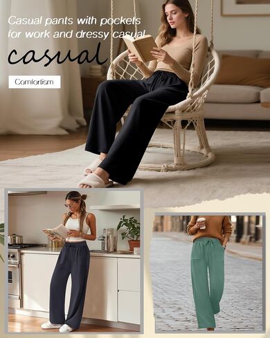 4 Pack Women's Lounge Pants Wide Leg Yoga Pants Drawstring Casual Elastic Sweatpants with Pockets Loose Casual in Kuwait