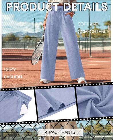 4 Pack Women's Lounge Pants Wide Leg Yoga Pants Drawstring Casual Elastic Sweatpants with Pockets Loose Casual in Kuwait