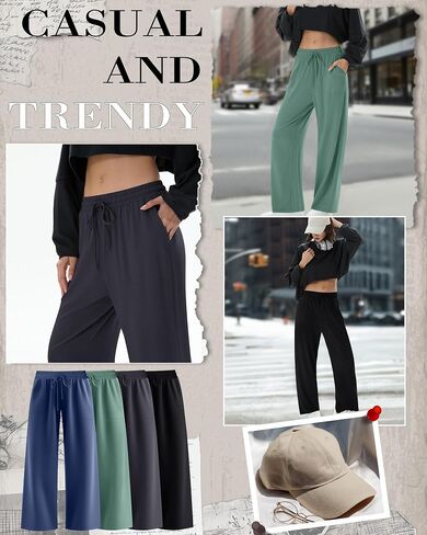 4 Pack Women's Lounge Pants Wide Leg Yoga Pants Drawstring Casual Elastic Sweatpants with Pockets Loose Casual in Kuwait