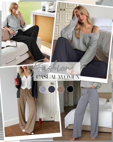 4 Pack Women's Lounge Pants Wide Leg Yoga Pants Drawstring Casual Elastic Sweatpants with Pockets Loose Casual in Kuwait