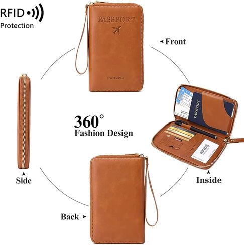 Rowgins Multi-Functional Rfid Passport Wallet, Rowgins Rfid Passport Holder for Travel Essentials, Anti-Theft Leather Travel Organizer for Cards & Tickets, and Cash (Peacock blue) in Kuwait
