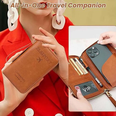 Rowgins Multi-Functional Rfid Passport Wallet, Rowgins Rfid Passport Holder for Travel Essentials, Anti-Theft Leather Travel Organizer for Cards & Tickets, and Cash (Peacock blue) in Kuwait
