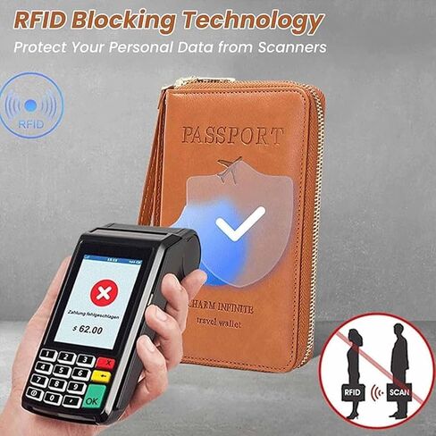 Rowgins Multi-Functional Rfid Passport Wallet, Rowgins Rfid Passport Holder for Travel Essentials, Anti-Theft Leather Travel Organizer for Cards & Tickets, and Cash (Peacock blue) in Kuwait