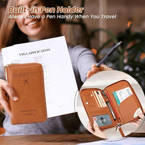 Rowgins Multi-Functional Rfid Passport Wallet, Rowgins Rfid Passport Holder for Travel Essentials, Anti-Theft Leather Travel Organizer for Cards & Tickets, and Cash (Peacock blue) in Kuwait