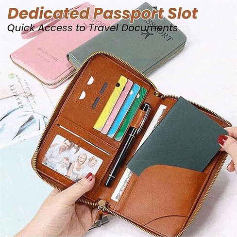Rowgins Multi-Functional Rfid Passport Wallet, Rowgins Rfid Passport Holder for Travel Essentials, Anti-Theft Leather Travel Organizer for Cards & Tickets, and Cash (Peacock blue) in Kuwait