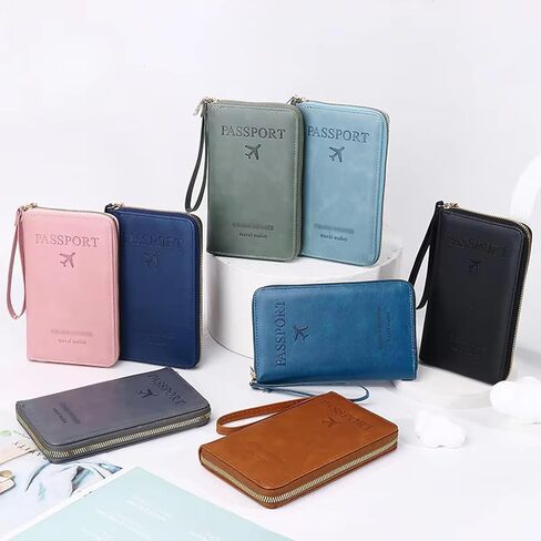Rowgins Multi-Functional Rfid Passport Wallet, Rowgins Rfid Passport Holder for Travel Essentials, Anti-Theft Leather Travel Organizer for Cards & Tickets, and Cash (Peacock blue) in Kuwait
