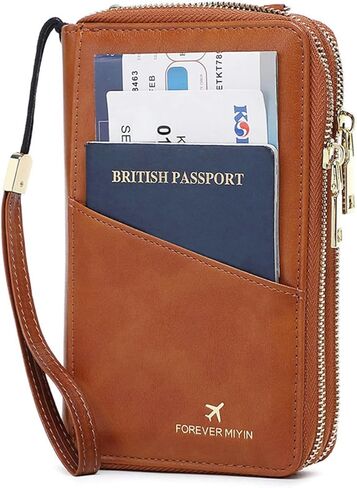 GOIACII Passport Wallet Travel Crossbody Bags for Women Wristlet Phone Purse Double Zip Vegan Leather Brown in Saudi Arabia