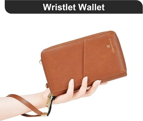 GOIACII Passport Wallet Travel Crossbody Bags for Women Wristlet Phone Purse Double Zip Vegan Leather Brown in Saudi Arabia