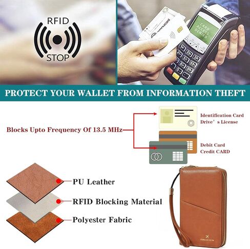 GOIACII Passport Wallet Travel Crossbody Bags for Women Wristlet Phone Purse Double Zip Vegan Leather Brown in Saudi Arabia