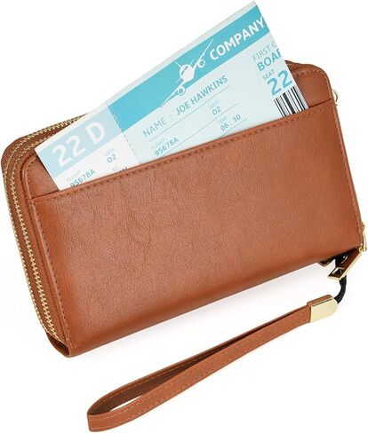 GOIACII Passport Wallet Travel Crossbody Bags for Women Wristlet Phone Purse Double Zip Vegan Leather Brown in Saudi Arabia