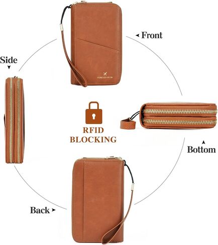 GOIACII Passport Wallet Travel Crossbody Bags for Women Wristlet Phone Purse Double Zip Vegan Leather Brown in Saudi Arabia