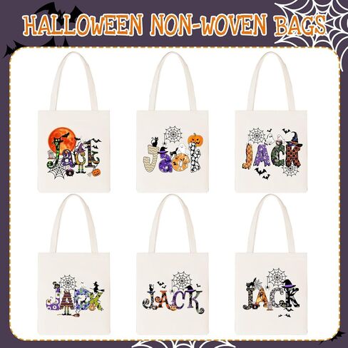 M YESCUSTOM Custom Name Canvas Halloween Tote Bags Personalized Goodie Handbag Basket Pumpkin&Skeleton Trick or Treat Bag in Saudi Arabia