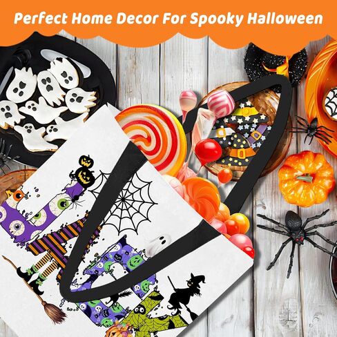 M YESCUSTOM Custom Name Canvas Halloween Tote Bags Personalized Goodie Handbag Basket Pumpkin&Skeleton Trick or Treat Bag in Saudi Arabia