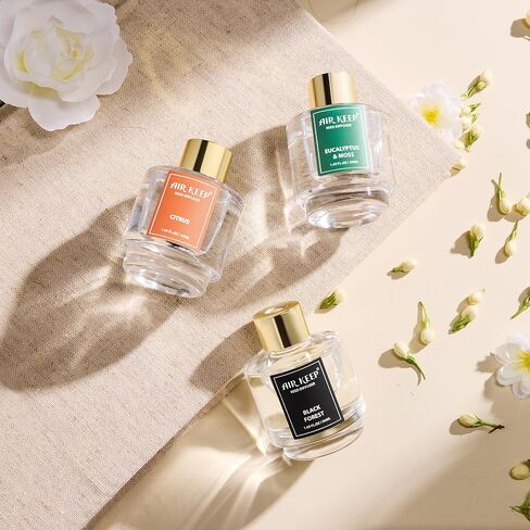 مجموعة من 3 قطع من Airkeep Reed Diffuser، موزع روائح زيت الشاي الأبيض والياسمين الأبيض النظيف من القطن لغرفة النوم وغرفة المعيشة والمكتب، موزع روائح زيت الروائح العلاجية للهدايا، 50 مل × 3 in Kuwait