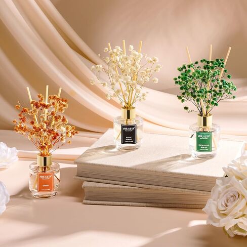 مجموعة من 3 قطع من Airkeep Reed Diffuser، موزع روائح زيت الشاي الأبيض والياسمين الأبيض النظيف من القطن لغرفة النوم وغرفة المعيشة والمكتب، موزع روائح زيت الروائح العلاجية للهدايا، 50 مل × 3 in Kuwait