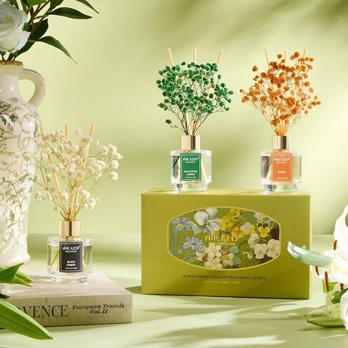 مجموعة من 3 قطع من Airkeep Reed Diffuser، موزع روائح زيت الشاي الأبيض والياسمين الأبيض النظيف من القطن لغرفة النوم وغرفة المعيشة والمكتب، موزع روائح زيت الروائح العلاجية للهدايا، 50 مل × 3 in Kuwait