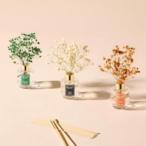 مجموعة من 3 قطع من Airkeep Reed Diffuser، موزع روائح زيت الشاي الأبيض والياسمين الأبيض النظيف من القطن لغرفة النوم وغرفة المعيشة والمكتب، موزع روائح زيت الروائح العلاجية للهدايا، 50 مل × 3 in Kuwait