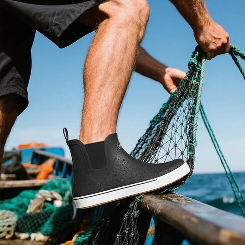أحذية سطح السفينة من HISEA MENT BOOTS في الكاحل أحذية المطر المقاومة للماء Rubber Rubber Saltwater Fishing Fishing للإبحار in Saudi Arabia