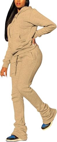 Women's Sweatsuits Sets 2 Piece Outfits Drawstring Hoodies Stacked Jogger Sweatpants Tracksuits Casual Set in Saudi Arabia