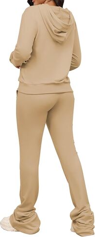 Women's Sweatsuits Sets 2 Piece Outfits Drawstring Hoodies Stacked Jogger Sweatpants Tracksuits Casual Set in Saudi Arabia