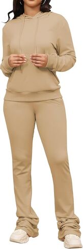 Women's Sweatsuits Sets 2 Piece Outfits Drawstring Hoodies Stacked Jogger Sweatpants Tracksuits Casual Set in Saudi Arabia