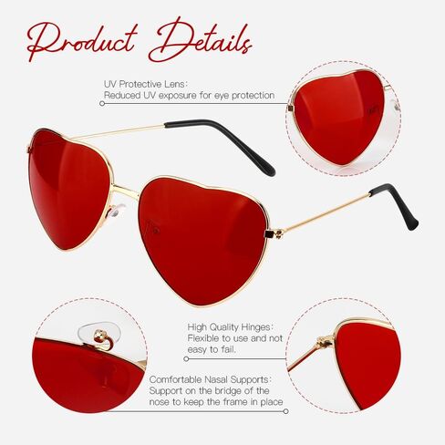 Heart Sunglasses Womens Trendy Sunglasses for Women Halloween Party Favors Fashion Cute Cool Metal Frame in Saudi Arabia