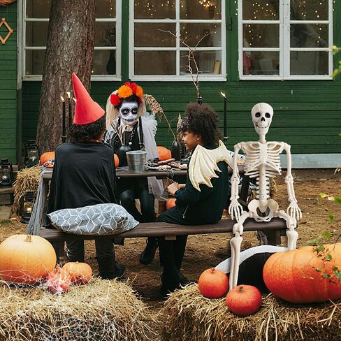 2 Pack 36" Halloween Skeleton Decorations, 3FT Realistic Full Body Movable Posable Joints Skeleton, Creepy Halloween Plastic Human Bones for Party Decor Lawn Haunted House Graveyard Props Outdoor in Saudi Arabia