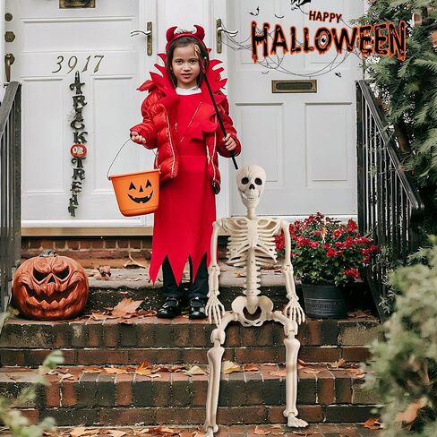 2 Pack 36" Halloween Skeleton Decorations, 3FT Realistic Full Body Movable Posable Joints Skeleton, Creepy Halloween Plastic Human Bones for Party Decor Lawn Haunted House Graveyard Props Outdoor in Saudi Arabia