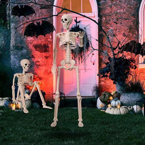 2 Pack 36" Halloween Skeleton Decorations, 3FT Realistic Full Body Movable Posable Joints Skeleton, Creepy Halloween Plastic Human Bones for Party Decor Lawn Haunted House Graveyard Props Outdoor in Saudi Arabia