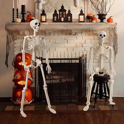 2 Pack 36" Halloween Skeleton Decorations, 3FT Realistic Full Body Movable Posable Joints Skeleton, Creepy Halloween Plastic Human Bones for Party Decor Lawn Haunted House Graveyard Props Outdoor in Saudi Arabia
