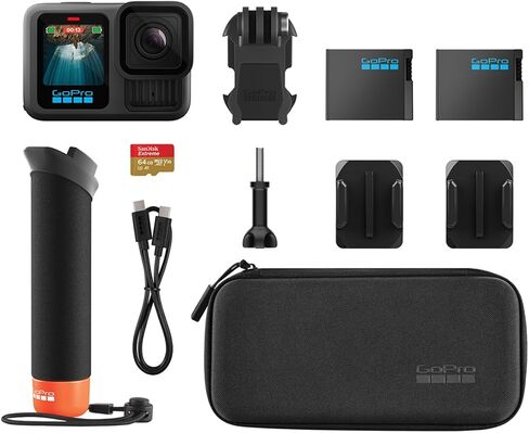 كاميرا GoPro HERO10 باللون الأسود، مقاومة للماء، فيديو 5.3K60/4K، حزمة بث مباشر 1080 بكسل مع مجموعة ملحقات Froggi Extreme Sport 40-PC، بطاقة microSD سعة 64 جيجابايت in Kuwait