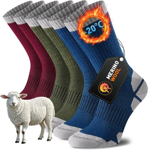 Niorasen Merino Wool Hiking Crew Socks for Men & Women, Thick Cushioned Anti-Blister, Moisture-Wicking, Seamless, 3/5 Pairs in Saudi Arabia