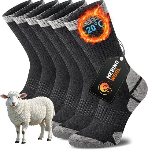 Niorasen Merino Wool Hiking Crew Socks for Men & Women, Thick Cushioned Anti-Blister, Moisture-Wicking, Seamless, 3/5 Pairs in Kuwait