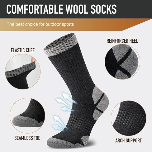 Niorasen Merino Wool Hiking Crew Socks for Men & Women, Thick Cushioned Anti-Blister, Moisture-Wicking, Seamless, 3/5 Pairs in Kuwait