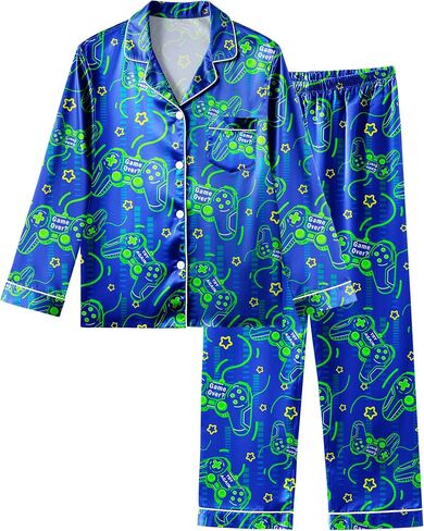 Fiodrimy Boys Pajamas Silky Satin Big Boys PJS Set 2 قطعة من ملابس النوم لأسفل الأطفال Jammies Loungewear Size 8-14 in Kuwait