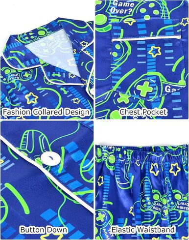 Fiodrimy Boys Pajamas Silky Satin Big Boys PJS Set 2 قطعة من ملابس النوم لأسفل الأطفال Jammies Loungewear Size 8-14 in Kuwait