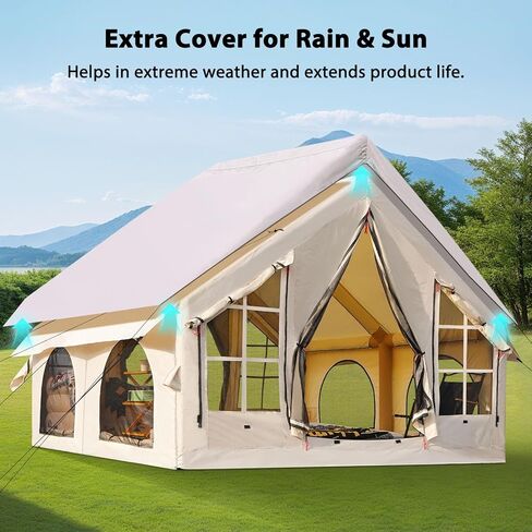 خيمة قابلة للنفخ للتخييم مقاس 7.8 × 7.8 قدم، لا تحتاج إلى تجميع، خيمة تخييم فاخرة لـ 1/2/3 أشخاص، أكسفورد مقاوم للماء، بيج in Kuwait