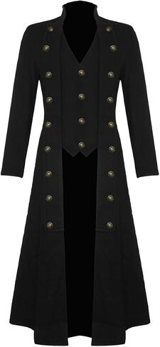 Darkrock Men Cotton Twill Steampunk Jacket Goth Victorian/Military Strench Trench Coat/USA Design/USA Sister/Black و Red & Blue in Saudi Arabia
