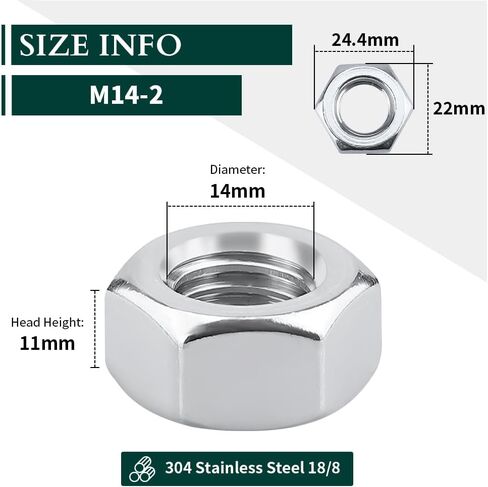 M6-1.0mm (50 PCS) Stainless Steel Hex Nuts Finished Hexagon Nuts, 304 Stainless Steel 18-8, Standard DIN934, Full Thread, Bright Finish, Coarse Thread UNC in Saudi Arabia