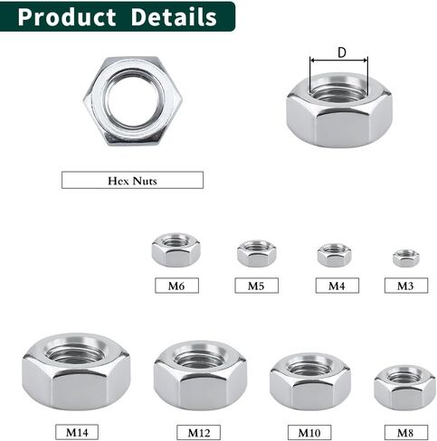 M6-1.0mm (50 PCS) Stainless Steel Hex Nuts Finished Hexagon Nuts, 304 Stainless Steel 18-8, Standard DIN934, Full Thread, Bright Finish, Coarse Thread UNC in Saudi Arabia