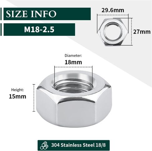 M6-1.0mm (50 PCS) Stainless Steel Hex Nuts Finished Hexagon Nuts, 304 Stainless Steel 18-8, Standard DIN934, Full Thread, Bright Finish, Coarse Thread UNC in Saudi Arabia