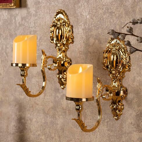 Gold Candle Sconces for Tapered Candlestick,Pack of 2, Gold Candle Wall Sconce Holder Iron Candelabra in Kuwait